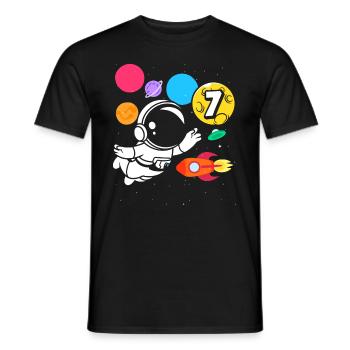 7e anniversaire garçons 7 ans anniversaire astronaute - T-shirt homme - noir - Devant - AI Model Male 178 light (178cm)