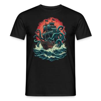 Bateau pirate Kraken Ocean Bataille Monstre marin géant - T-shirt homme - noir - Devant - AI Model Male 178 light (178cm)