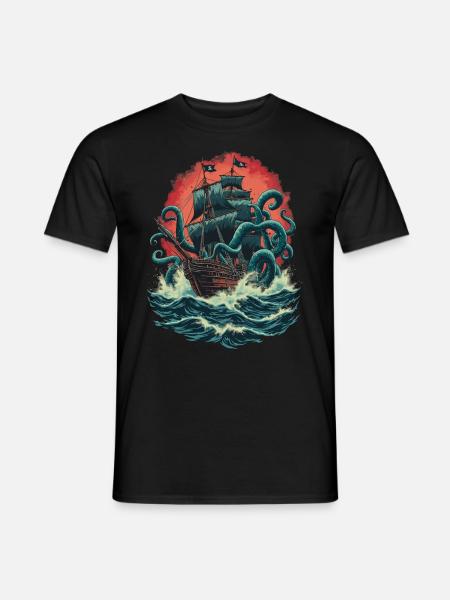 Piratenschiff Kraken Ozean Schlacht Riesiges Seeungeheuer - Männer T-Shirt - Schwarz