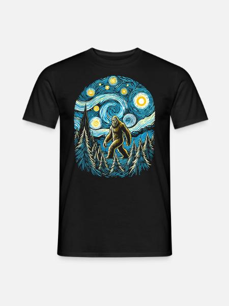 Bigfoot Nuit étoilée Forêt Van Gogh Peinture Art - T-shirt homme - noir