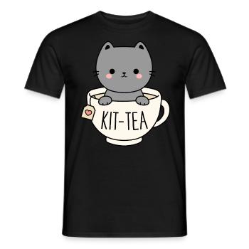 Kit-Tea Chaton mignon dans une tasse à thé Cat Lover Pun - T-shirt homme - noir - Devant - AI Model Male 178 light (178cm)
