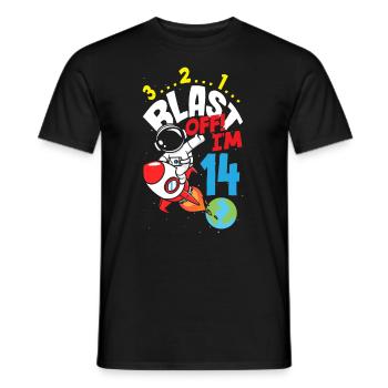 14e anniversaire Garçons Astronaute Anniversaire - T-shirt homme - noir - Devant - AI Model Male 178 light (178cm)