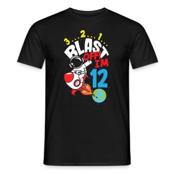 12th Birthday Boys Astronaut Birthday - Men's T-Shirt - black - Front - AI Model Male 178 light (178cm)