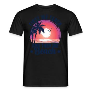 Erst unterrichten wir, dann Strand Lehrer Urlaub - Männer T-Shirt - Schwarz - Vorne - AI Model Male 178 light (178cm)