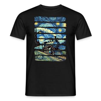 Train de nuit étoilée Locomotive Van Gogh - T-shirt homme - noir - Devant - AI Model Male 178 light (178cm)