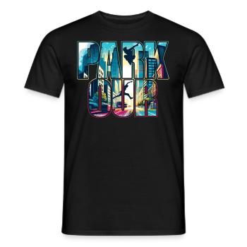 Parkour Lover Freerunning Athlete City Skyline - Men's T-Shirt - black - Front - AI Model Male 178 light (178cm)