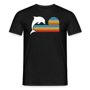 Retro Dolphin Sunset Stripes - Men's T-Shirt - black - Front - AI Model Male 178 light (178cm)
