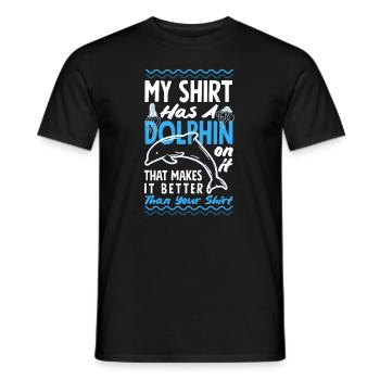 My shirt has a dolphin on it - Men's T-Shirt - black - Front - AI Model Male 178 light (178cm)