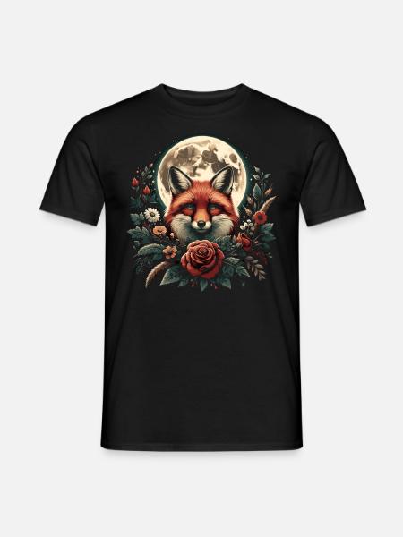 Cottagecore Fox Full Moon Floral Nature - Men's T-Shirt - black