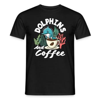 Love dolphins and coffee - Men's T-Shirt - black - Front - AI Model Male 178 light (178cm)