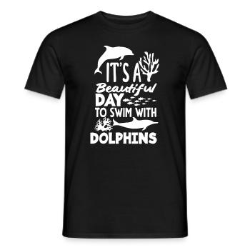 Une belle journée pour nager avec les dauphins - T-shirt homme - noir - Devant - AI Model Male 178 light (178cm)