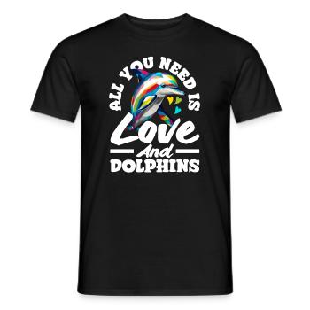 Alles Was Du Brauchst Ist Liebe Und Delfine - Männer T-Shirt - Schwarz - Vorne - AI Model Male 178 light (178cm)