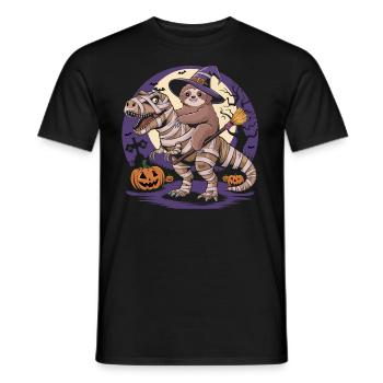 Sloth rides a dinosaur on Halloween - Men's T-Shirt - black - Front - AI Model Male 178 light (178cm)