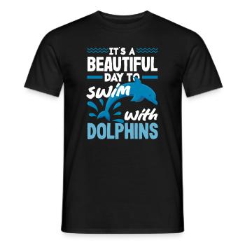 A beautiful day to swim with dolphins - Men's T-Shirt - black - Front - AI Model Male 178 light (178cm)