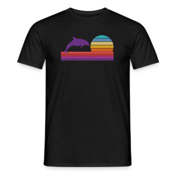 Retro Sunset Dolphin Graphic - Men's T-Shirt - black - Front - AI Model Male 178 light (178cm)