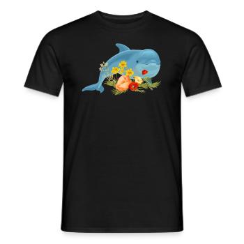 Dolphin with beautiful flowers - Men's T-Shirt - black - Front - AI Model Male 178 light (178cm)