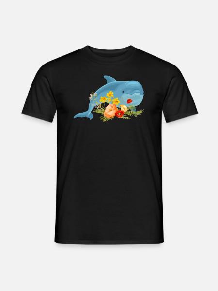 Dolphin with beautiful flowers - Men's T-Shirt - black