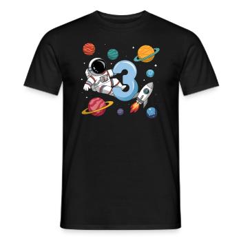 3ème anniversaire garçons 3 ans astronaute anniversaire - T-shirt homme - noir - Devant - AI Model Male 178 light (178cm)