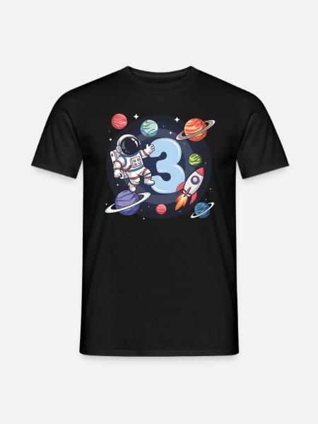 3. Geburtstag Jungen 3 Jahre Astronaut Geburtstag - Männer T-Shirt - Schwarz