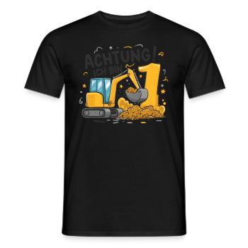 1er anniversaire garçon 1 an chantier de construction d’excavatrice - T-shirt homme - noir - Devant - AI Model Male 178 light (178cm)