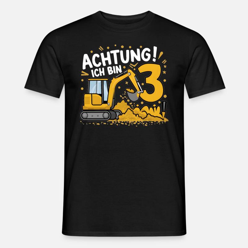 3. Geburtstag Junge 3 Jahre Bagger Baustelle - Männer T-Shirt - Schwarz