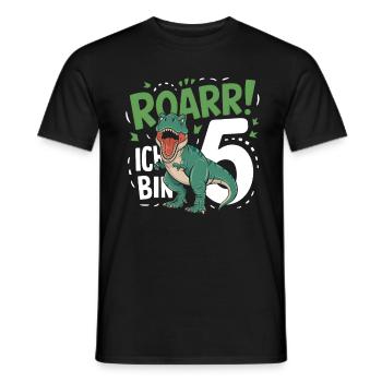 5th Birthday 5 Years Dino Dinosaur Fan - Men's T-Shirt - black - Front - AI Model Male 178 light (178cm)