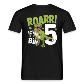 5th Birthday 5 Years Dino Dinosaur Fan - Men's T-Shirt - black - Front - AI Model Male 178 light (178cm)