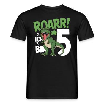 5th Birthday 5 Years Dino Dinosaur Fan - Men's T-Shirt - black - Front - AI Model Male 178 light (178cm)
