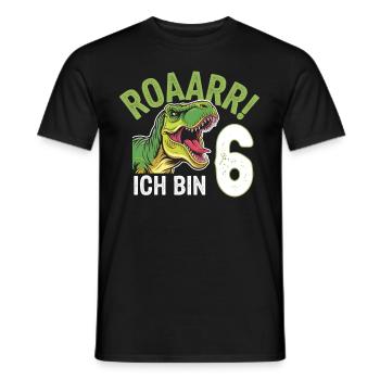 6th Birthday 6 Years Dino Dinosaur Fan - Men's T-Shirt - black - Front - AI Model Male 178 light (178cm)