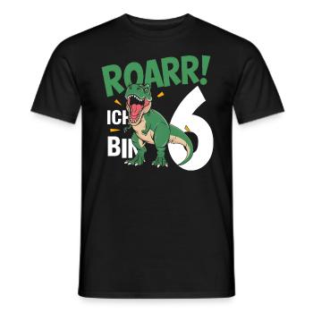 6th Birthday 6 Years Dino Dinosaur Fan - Men's T-Shirt - black - Front - AI Model Male 178 light (178cm)