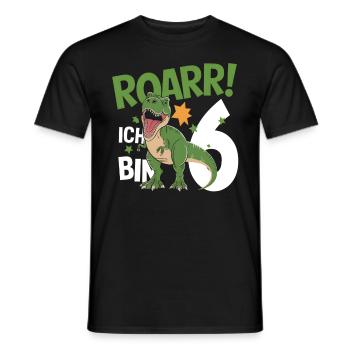 6th Birthday 6 Years Dino Dinosaur Fan - Men's T-Shirt - black - Front - AI Model Male 178 light (178cm)