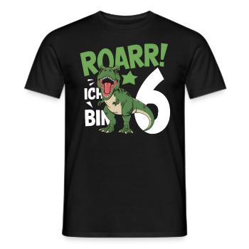 6th Birthday 6 Years Dino Dinosaur Fan - Men's T-Shirt - black - Front - AI Model Male 178 light (178cm)