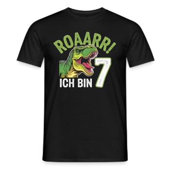 7th Birthday 7 Years Dino Dinosaur Fan - Men's T-Shirt - black - Front - AI Model Male 178 light (178cm)