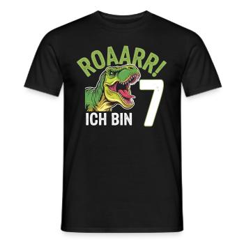 7th Birthday 7 Years Dino Dinosaur Fan - Men's T-Shirt - black - Front - AI Model Male 178 light (178cm)