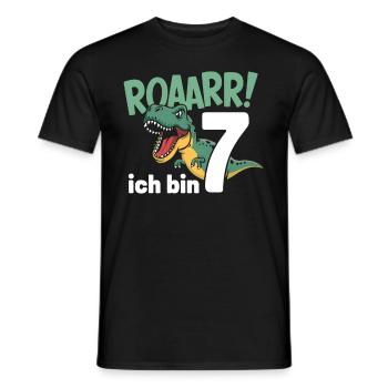 7th Birthday 7 Years Dino Dinosaur Fan - Men's T-Shirt - black - Front - AI Model Male 178 light (178cm)
