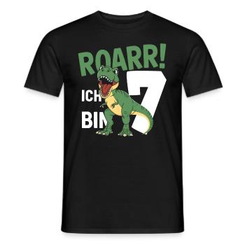 7th Birthday 7 Years Dino Dinosaur Fan - Men's T-Shirt - black - Front - AI Model Male 178 light (178cm)