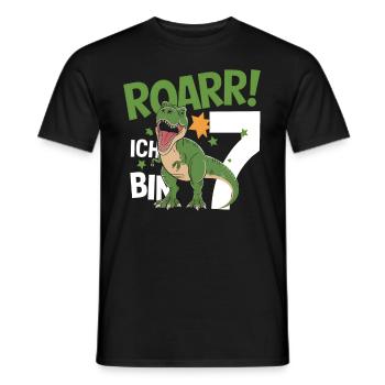 7th Birthday 7 Years Dino Dinosaur Fan - Men's T-Shirt - black - Front - AI Model Male 178 light (178cm)