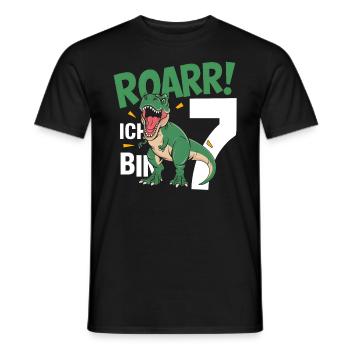 7th Birthday 7 Years Dino Dinosaur Fan - Men's T-Shirt - black - Front - AI Model Male 178 light (178cm)