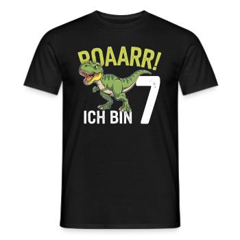 7th Birthday 7 Years Dino Dinosaur Fan - Men's T-Shirt - black - Front - AI Model Male 178 light (178cm)