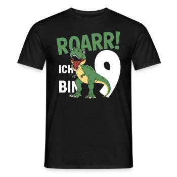 9e anniversaire 9 ans Dino Dinosaur Fan - T-shirt homme - noir - Devant - AI Model Male 178 light (178cm)