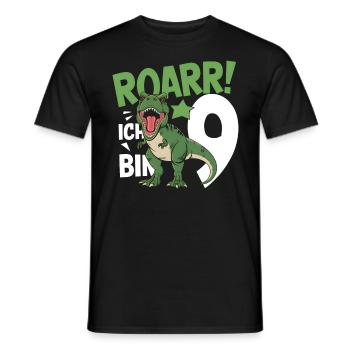 9th Birthday 9 Years Dino Dinosaur Fan - Men's T-Shirt - black - Front - AI Model Male 178 light (178cm)