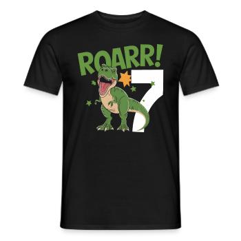 7th Birthday 7 Years Dino Dinosaur Fan - Men's T-Shirt - black - Front - AI Model Male 178 light (178cm)