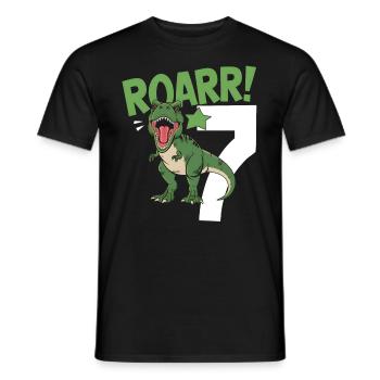 7th Birthday 7 Years Dino Dinosaur Fan - Men's T-Shirt - black - Front - AI Model Male 178 light (178cm)