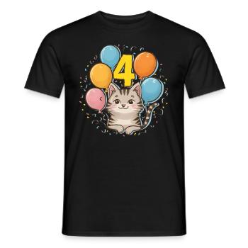 4th Birthday Cat Kitten Children's Birthday Party - Men's T-Shirt - black - Front - AI Model Male 178 light (178cm)