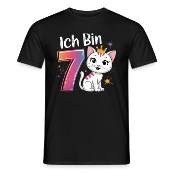 7th Birthday Cat Kitten Children's Birthday Party - Men's T-Shirt - black - Front - AI Model Male 178 light (178cm)