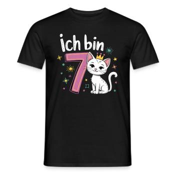 7th Birthday Cat Kitten Children's Birthday Party - Men's T-Shirt - black - Front - AI Model Male 178 light (178cm)
