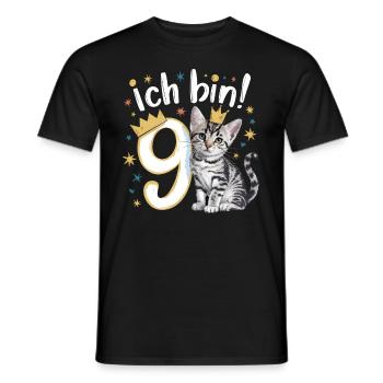 9th Birthday Cat Kitten Children's Birthday - Men's T-Shirt - black - Front - AI Model Male 178 light (178cm)