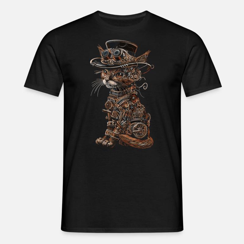 Steampunk-katze - Männer T-Shirt - Schwarz