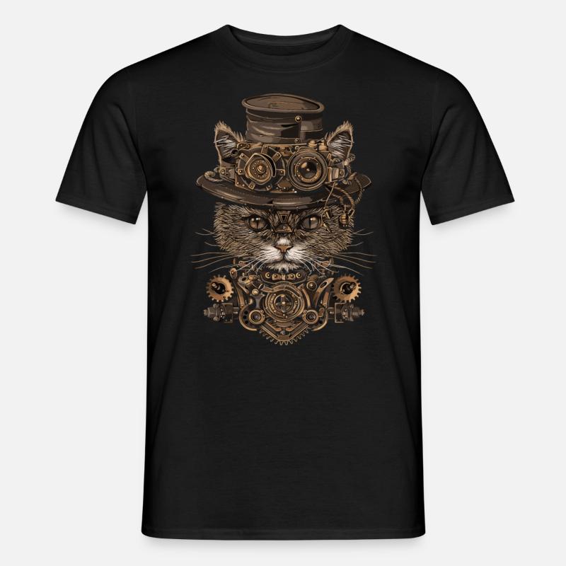 Steampunk-katze - Männer T-Shirt - Schwarz
