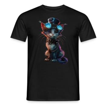 Steampunk-katze - Männer T-Shirt - Schwarz - Vorne - AI Model Male 178 light (178cm)